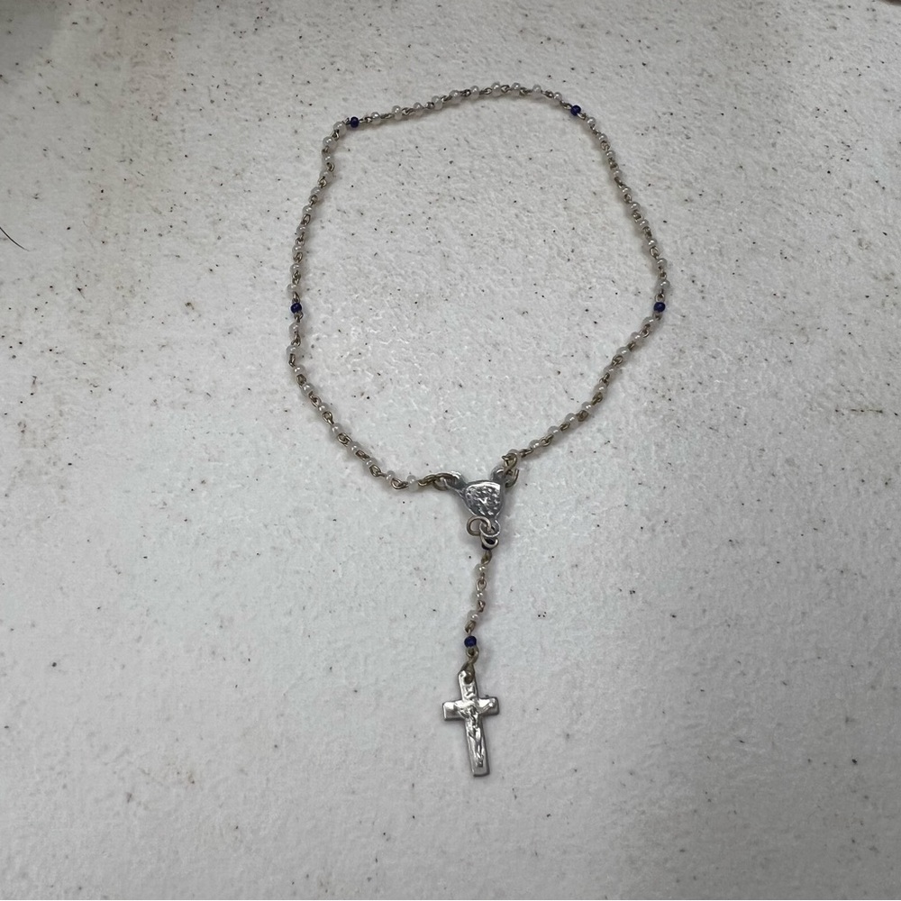 Vintage tiny Mini Doll size rosary white beads Catholic prayer beads  Christian